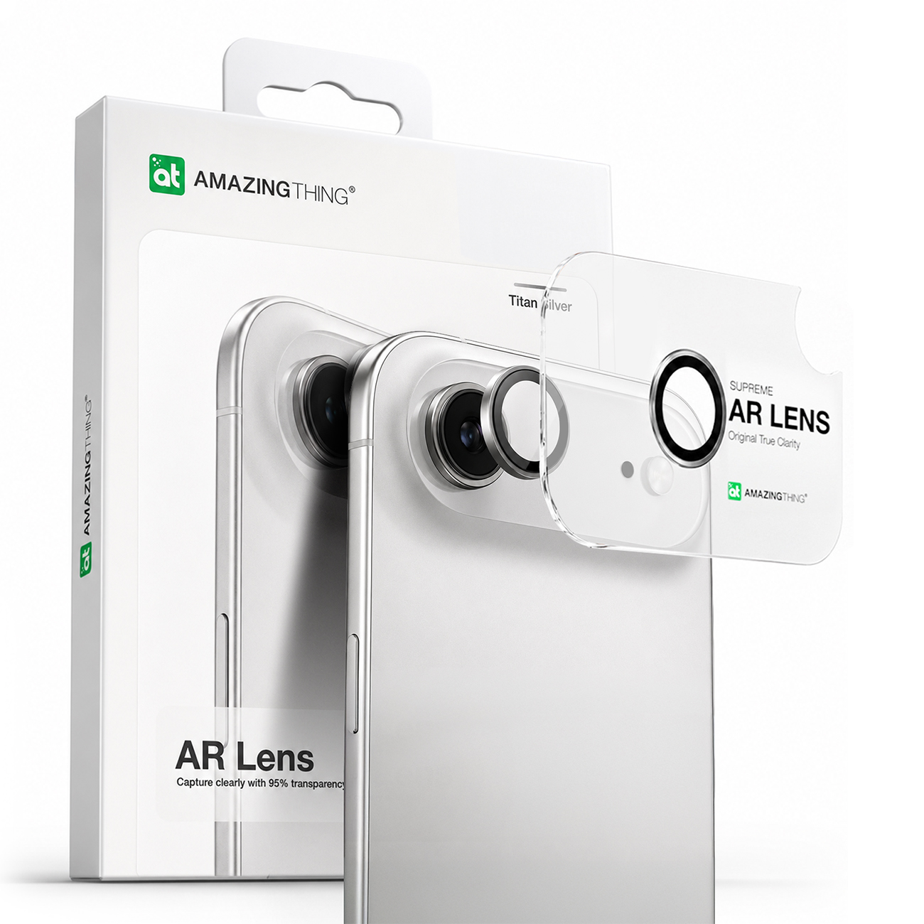 AmazingThing Linssilasi iPhone 17 Air:lle hopeisella alumiinikehyksellä