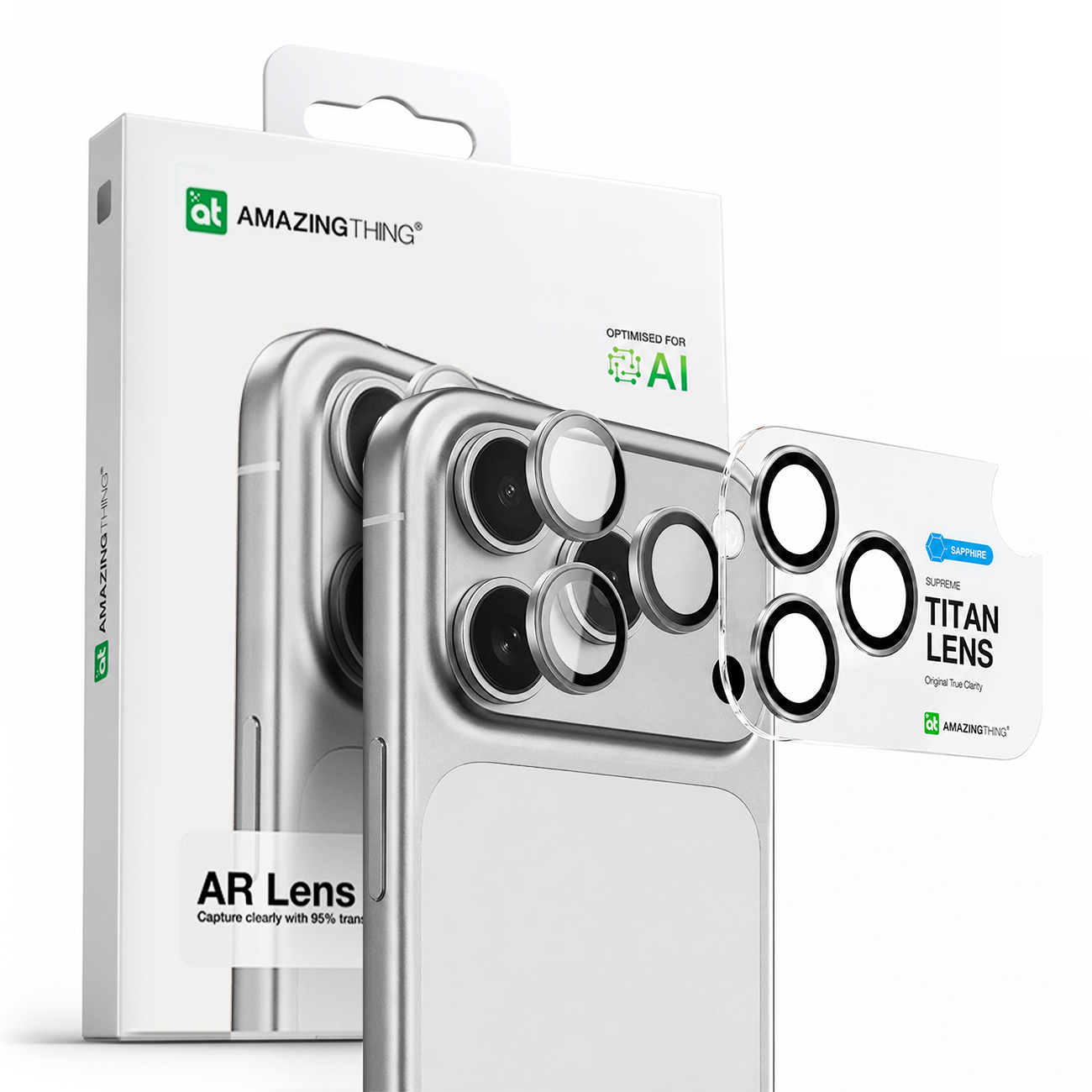 AmazingThing Sapphire Camera Glass for iPhone 17 Pro / Pro Max - with Silver Frame