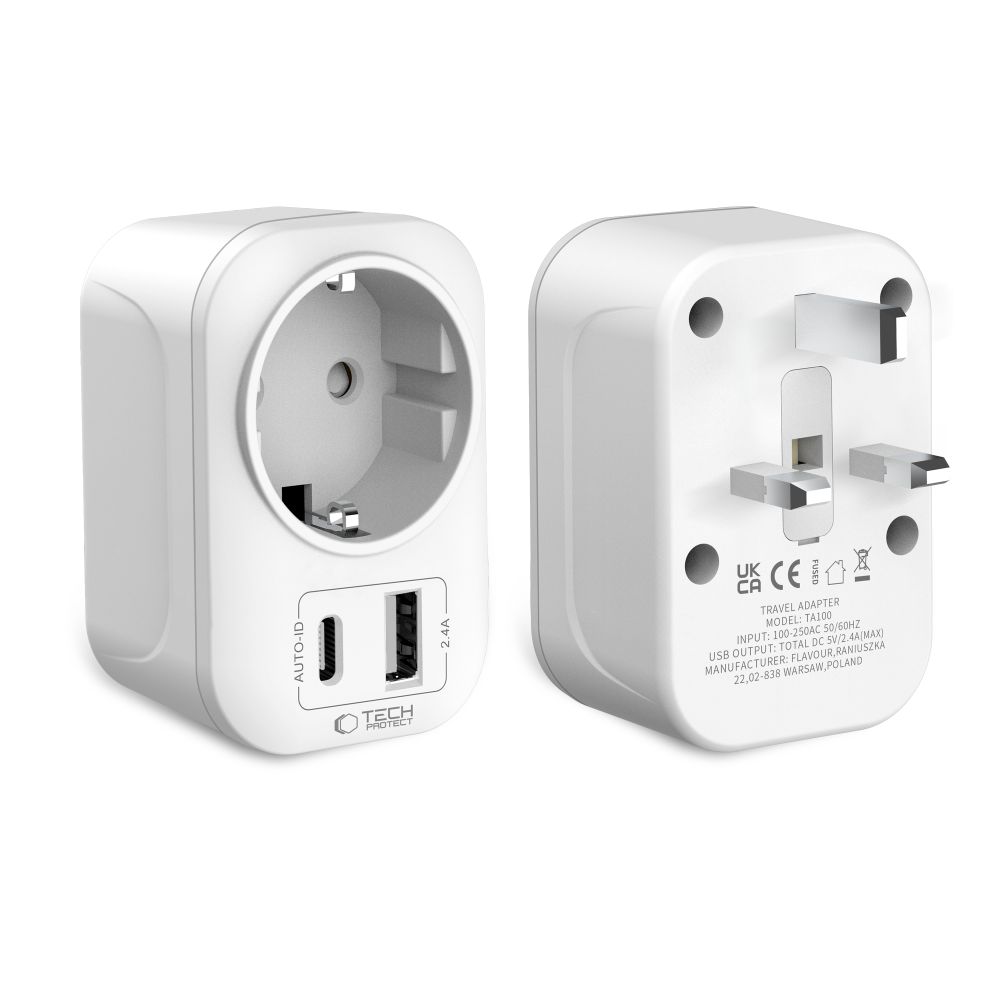 Tech-Protect TA100 UK Sovitin - valkoinen