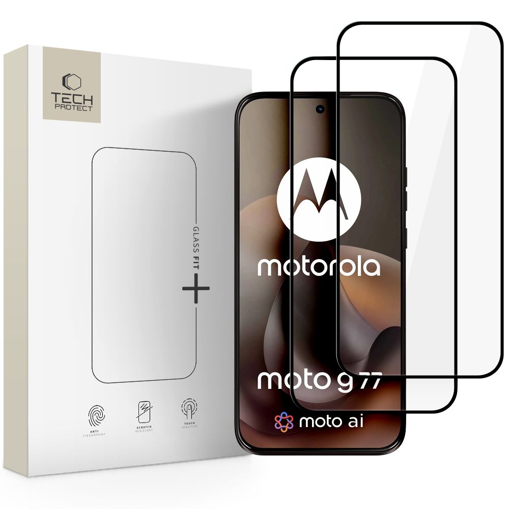 Tech-Protect Glass Fit+ karkaistu lasi 2 kpl Motorola Moto G67 / G77:lle - musta