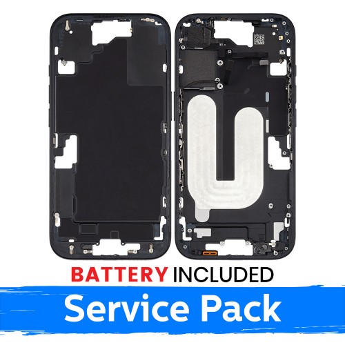 Mid-Frame Housing Apple iPhone 16 Back Housing + Battery / Black / (Service Pack)