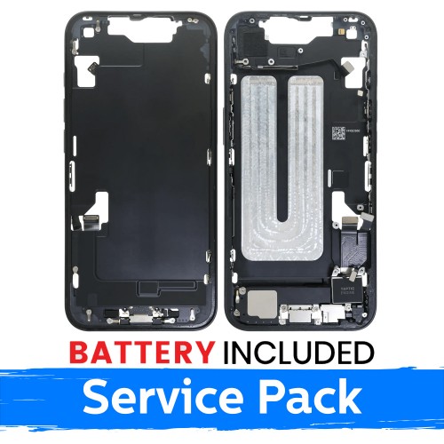 Apple iPhone 16e keskikehys + akku musta (service pack)