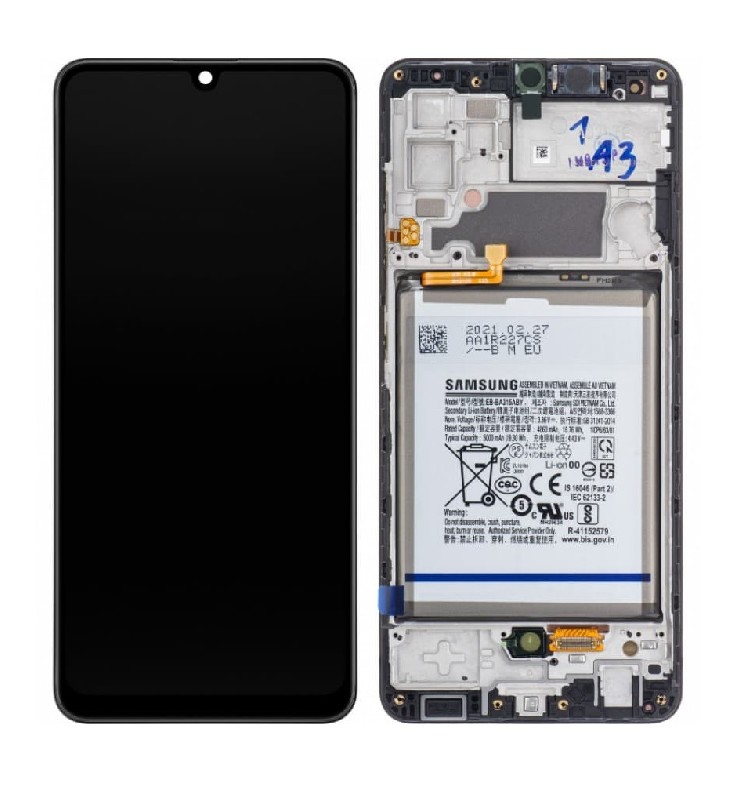 LCD-näyttö Samsung A32 4G 2021 kosketusnäytöllä ja kehyksellä musta alkuperäinen (käytetty Grade B)