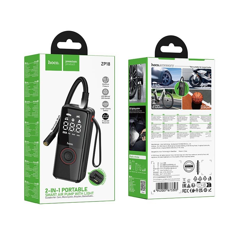 Hoco ZP18 kannettava älykäs ilmapumppu 4000mAh 10,3 bar