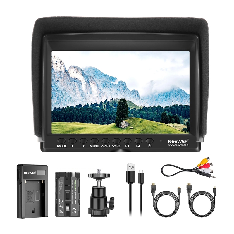 NEEWER F100 -kenttämonitori + USB-laturi + akkusarja