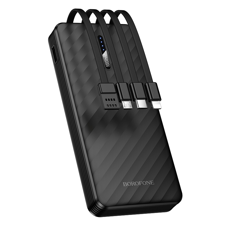 Borofone BJ84 Smooth varavirtalähde 10000mAh USB sis. USB-, Type-C-, Lightning- ja Micro USB -kaapelit musta