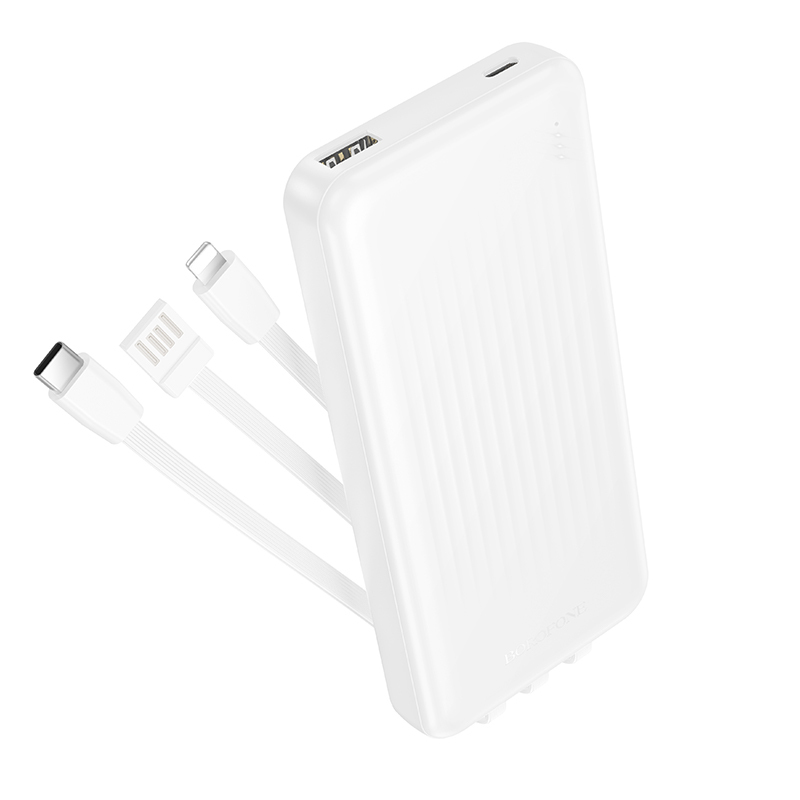 Borofone Power Bank 10000mAh BJ79 Clever - USB - with Type C and Lightning cables white