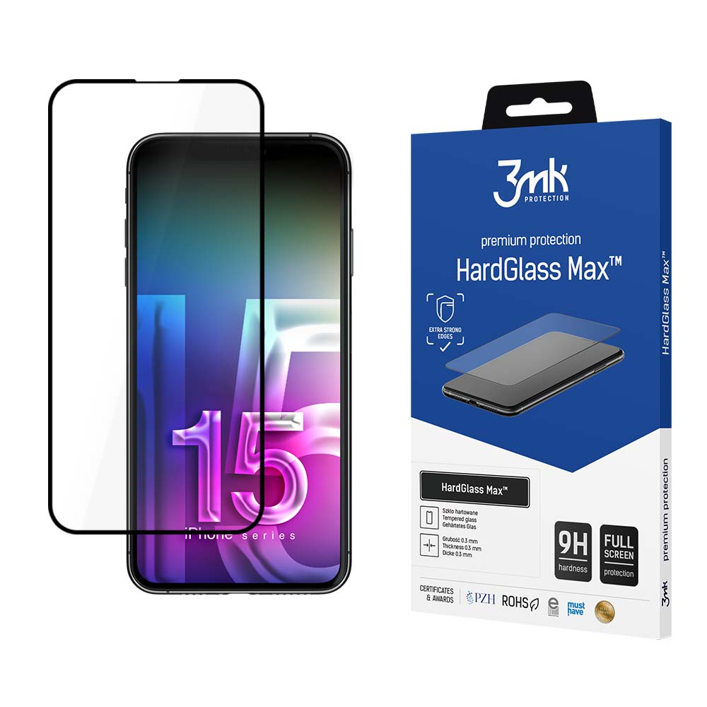 3mk HardGlass Max - Karkaistu lasi iPhone 15 Pro Max:lle (musta)