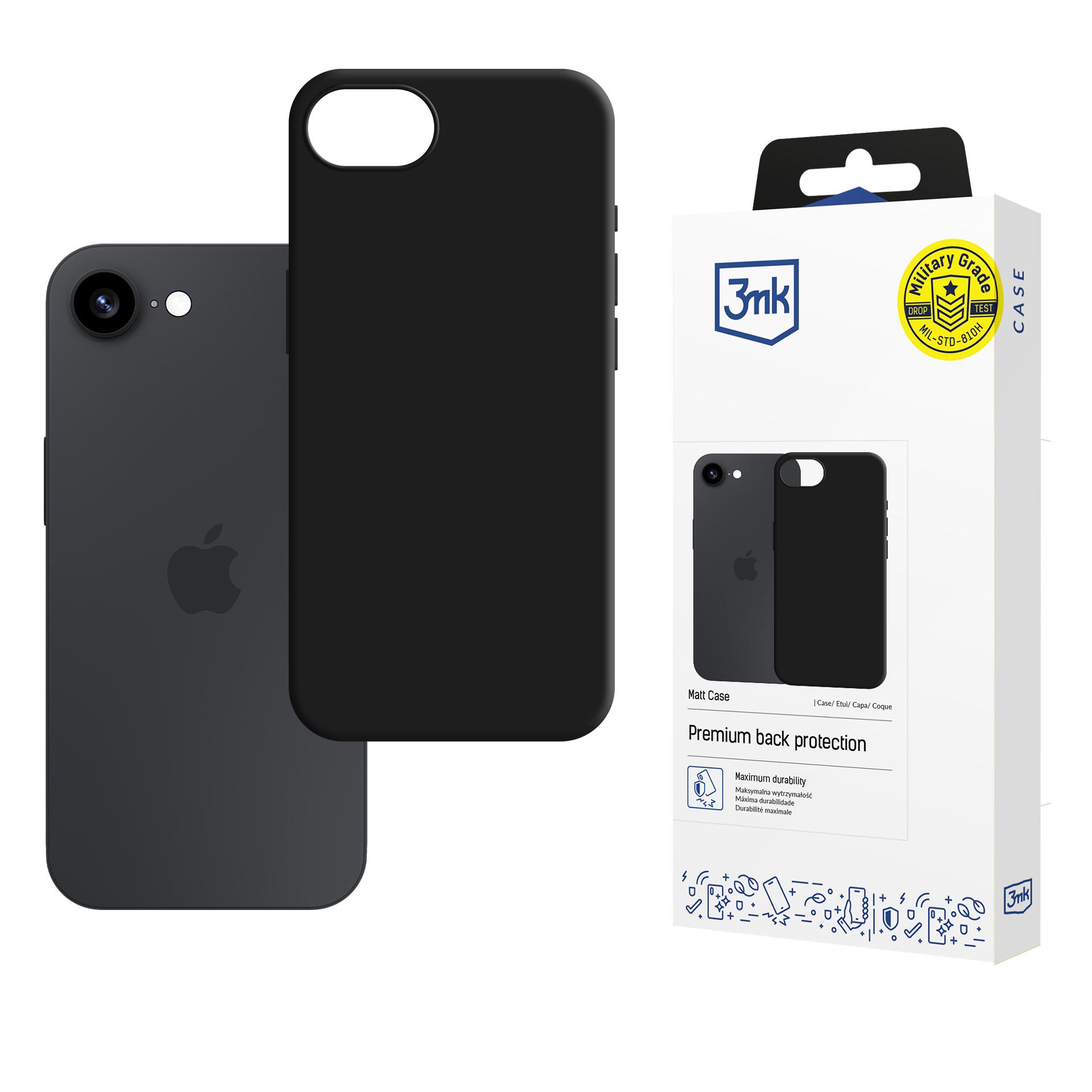 3mk Matt Case -suojakuori Apple iPhone 16e / SE 4:lle - musta