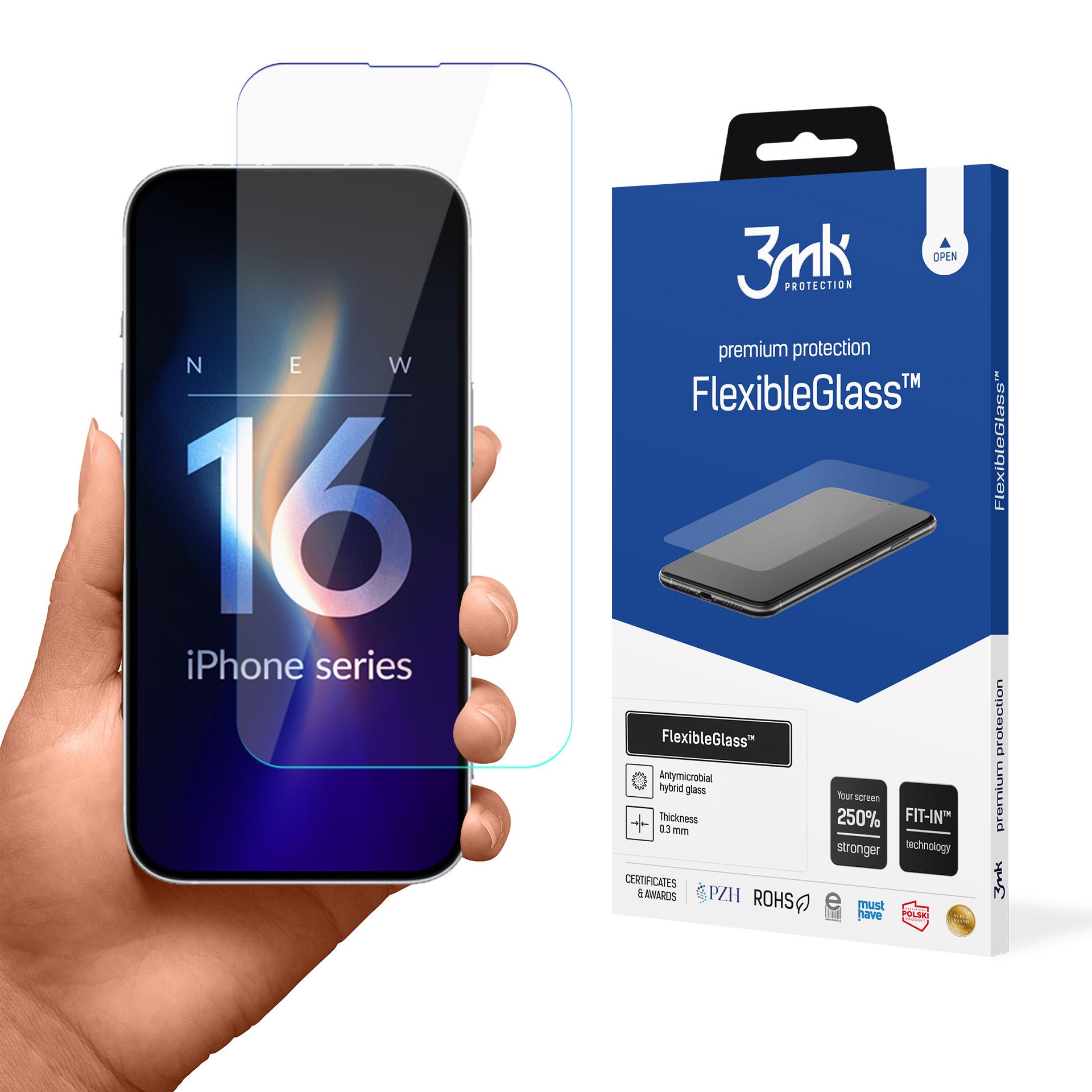 Karkaistu lasi 3mk FlexibleGlass iPhone 16 Plus:lle