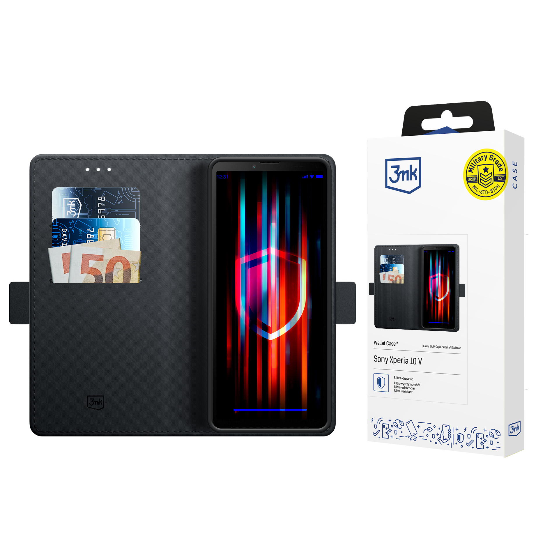 3mk Wallet Case Sony Xperia 10 V:lle - Musta