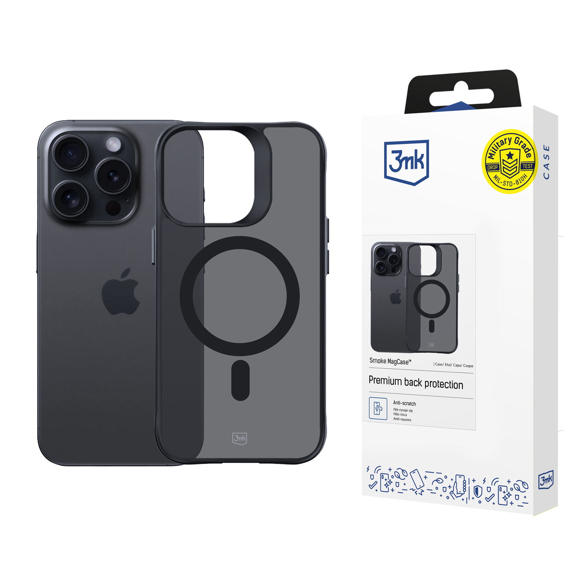3mk Smoke MagCase MagSafella iPhone 15 Pro:lle - Puoliläpinäkyvä