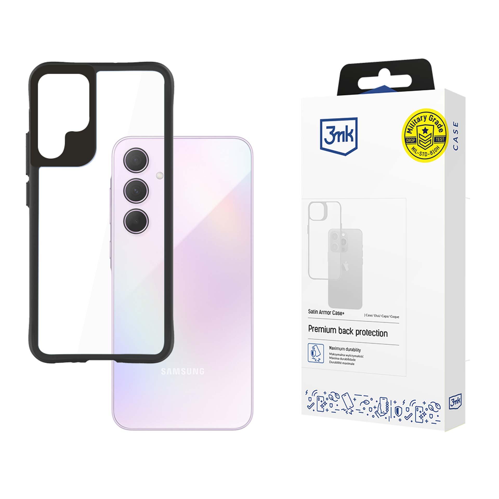 3mk Satin Armor Case+ Samsung Galaxy A35 5G:lle - läpinäkyvä mustalla kehyksellä