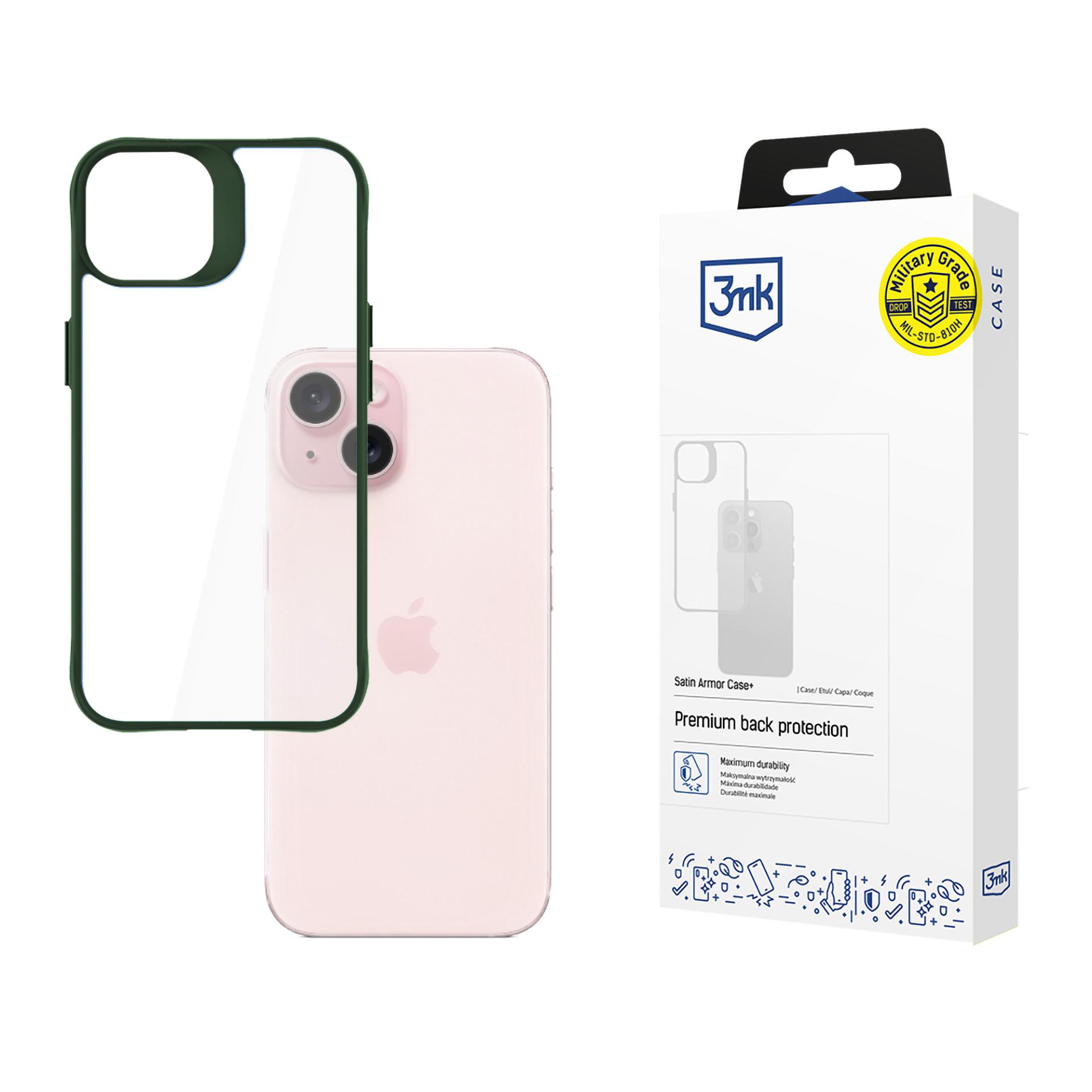 3mk Satin Armor Case+ Green Suojakuori Apple iPhone 15:lle - läpinäkyvä