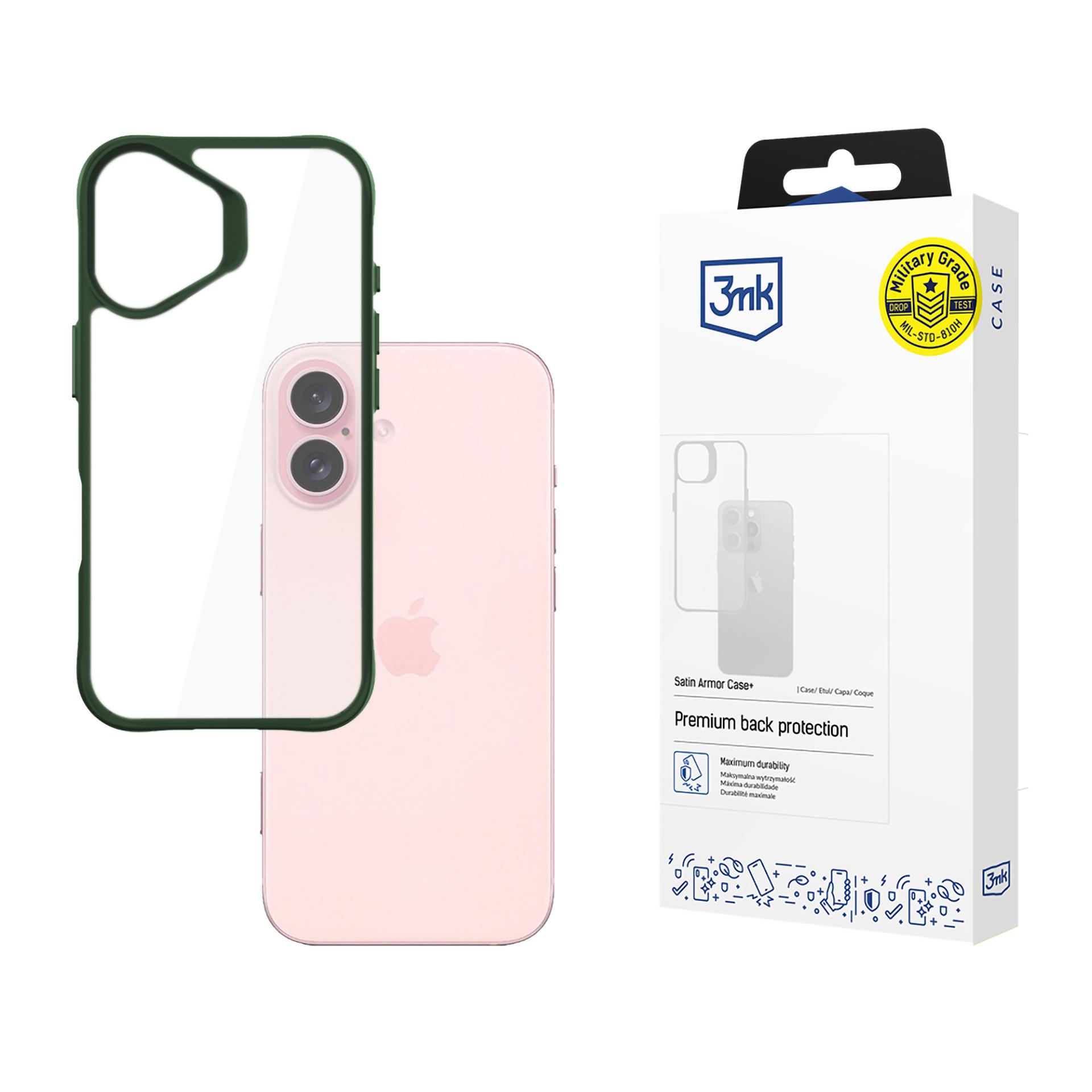 3mk Satin Armor Case+ Green Suojakuori Apple iPhone 16:lle - läpinäkyvä