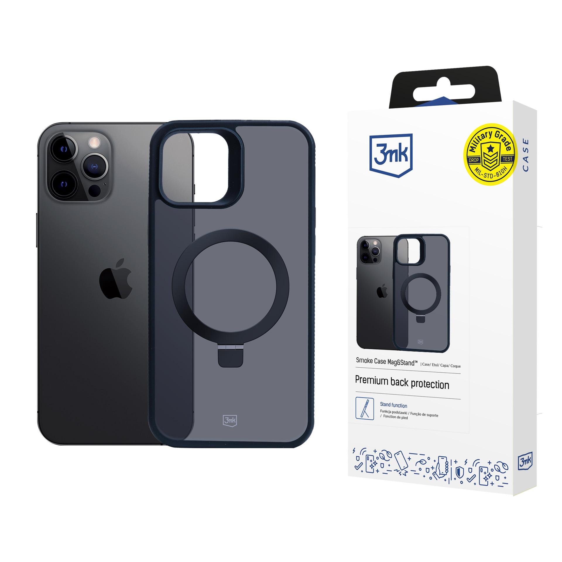 3mk Smoke Case Mag&Stand Suojakuori Apple iPhone 12 Pro Max:lle - musta