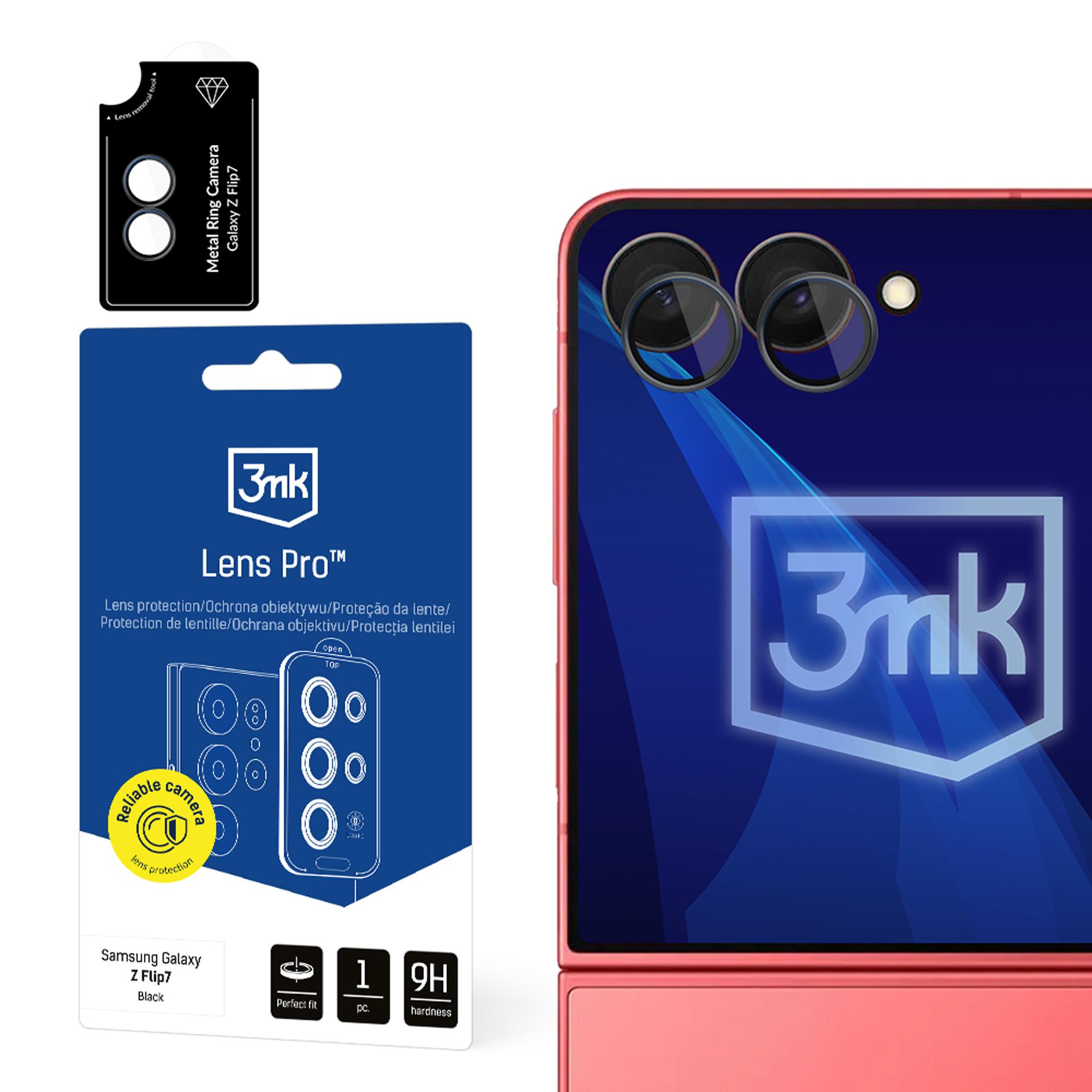 3mk Lens Protection Pro kameran lasi Samsung Galaxy Z Flip 7:lle - musta