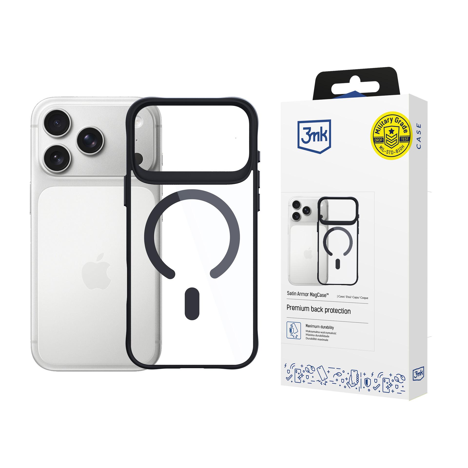 3mk Satin Armor MagCase iPhone 17 Pro:lle - läpinäkyvä musta