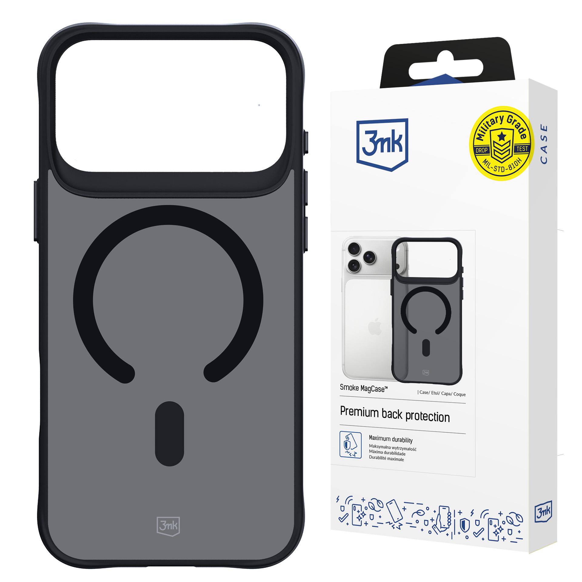 3mk Smoke MagCase iPhone 17 Pro Max:lle - musta puoliläpinäkyvä
