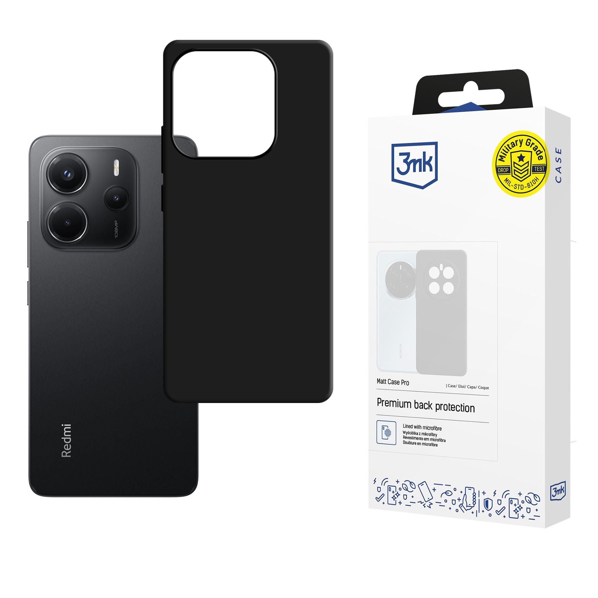 3mk Matt Case Pro Suojakuori Xiaomi Redmi Note 14 5G:lle - mattamusta