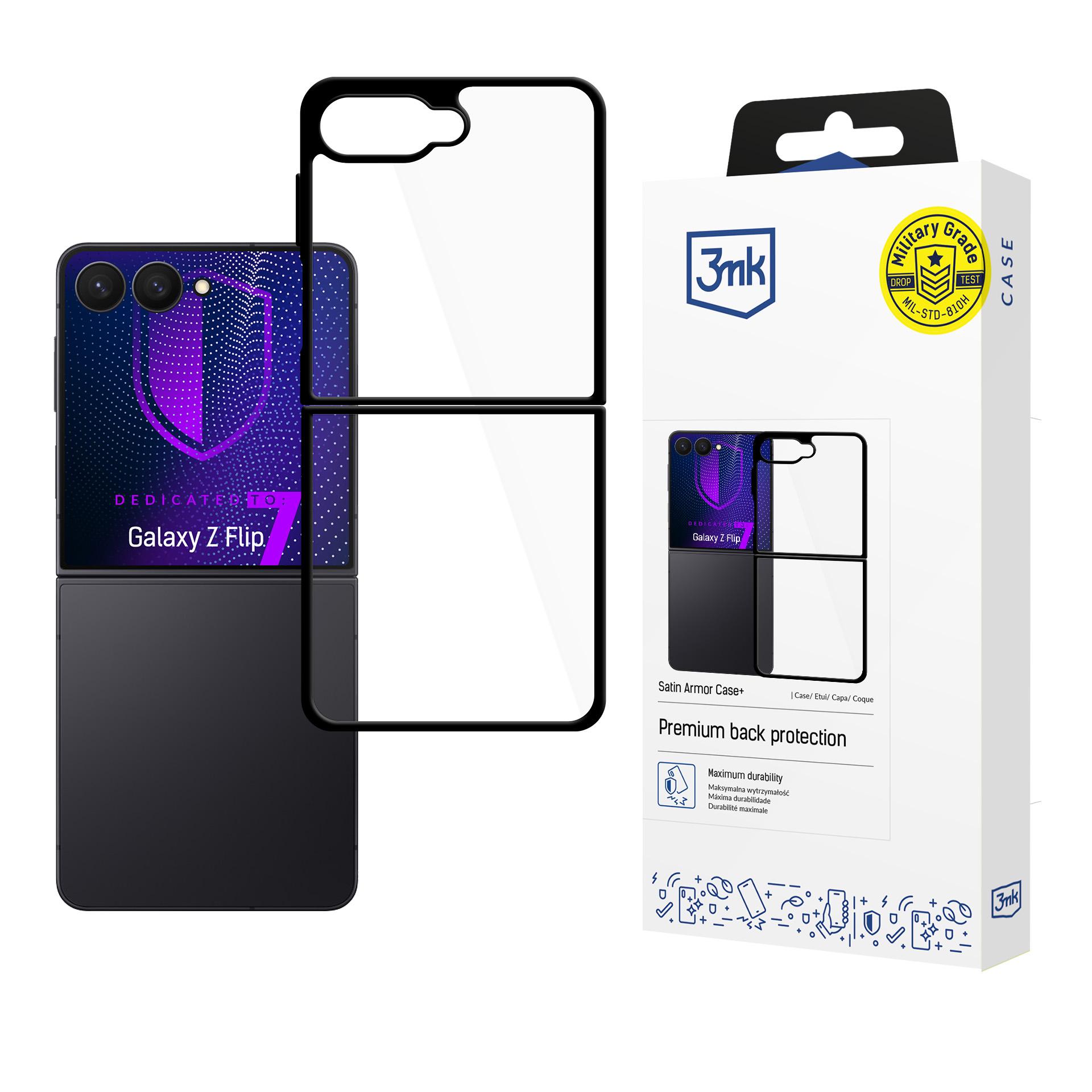3mk Satin Armor Case+ Suojakuori Samsung Galaxy Z Flip 7:lle - läpinäkyvä musta