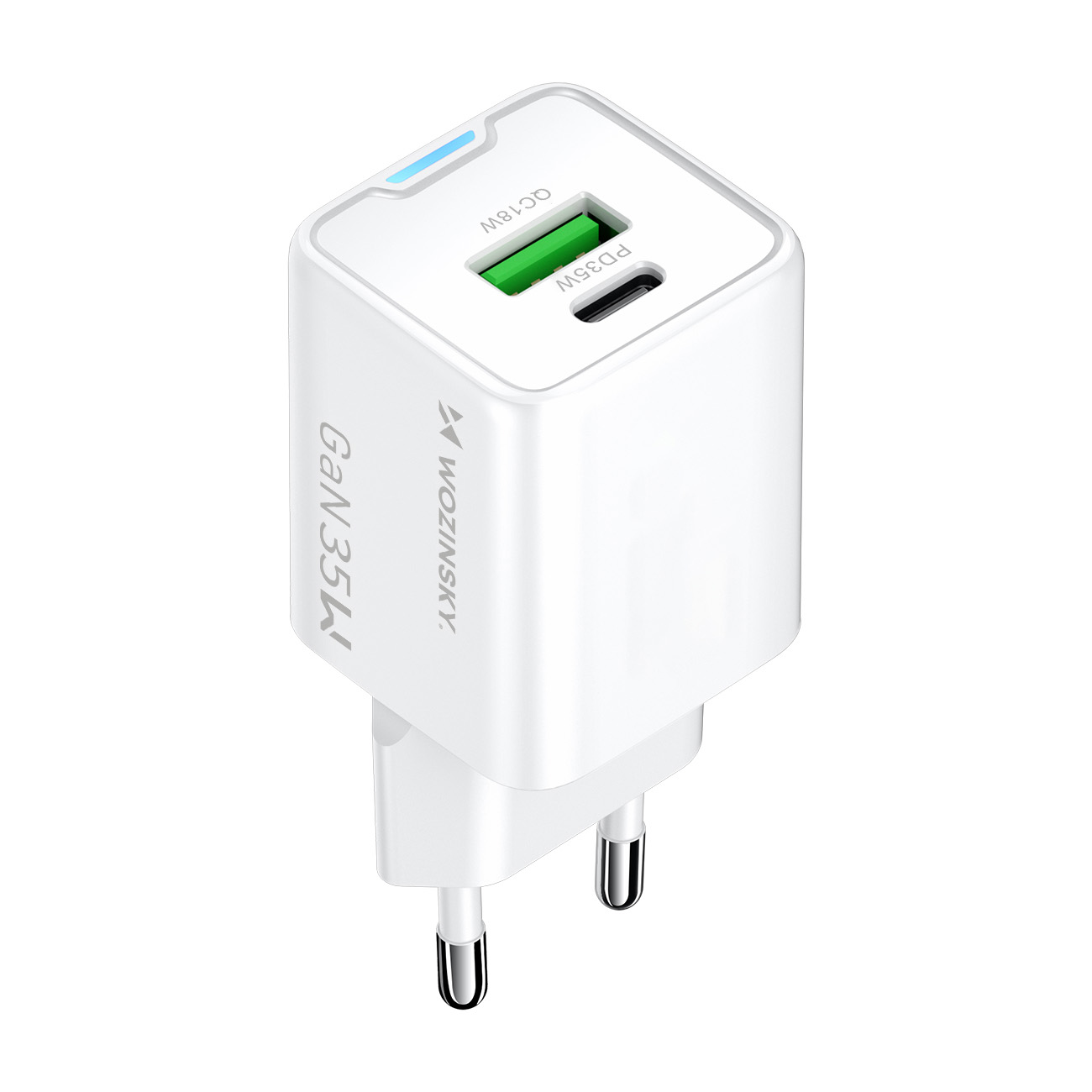 Wozinsky WWC-35W GaN USB-A + USB-C verkkolaturi - valkoinen