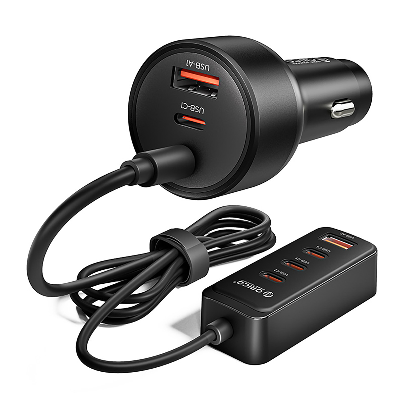 Orico ChargeClip 108W autolaturi 2x USB-A + 4x USB-C pidikkeellä - musta