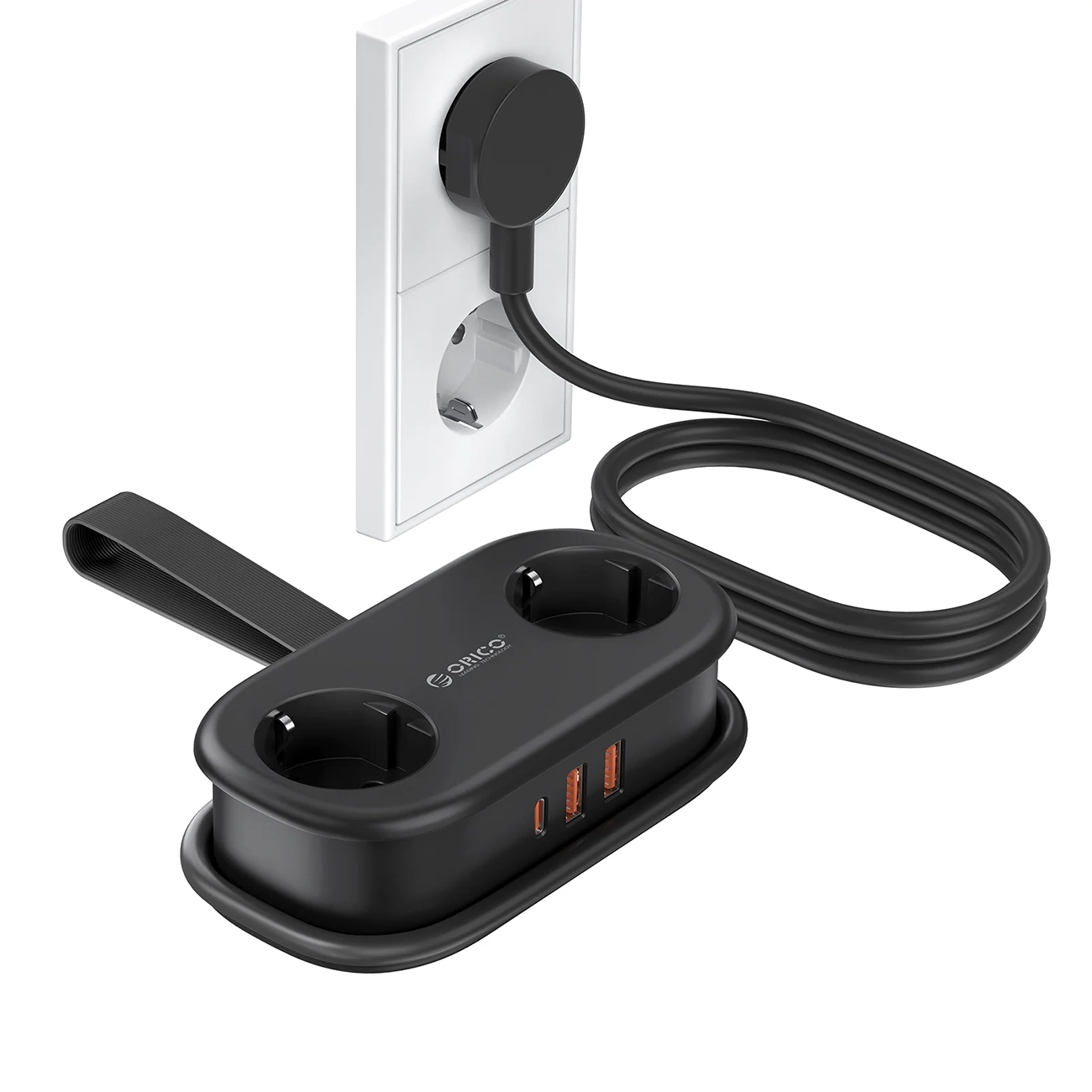 Orico APP 15.5W 5in1 jatkojohto 2x AC + 2x USB-A + 1x USB-C - musta