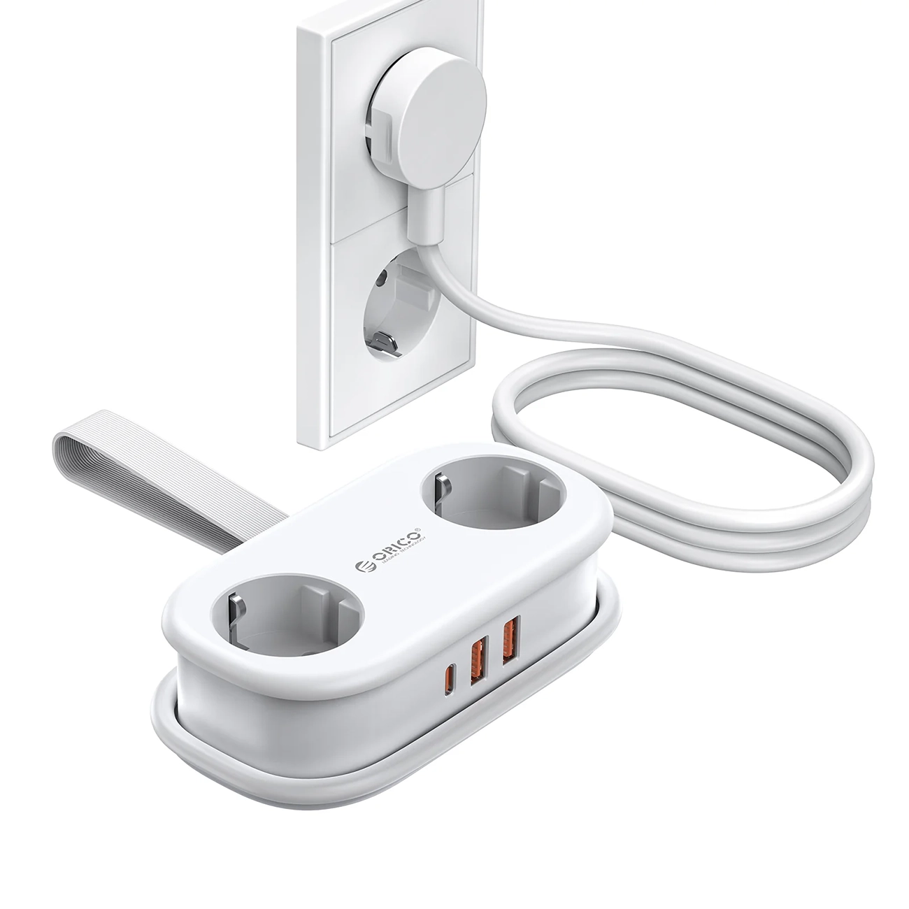 Orico APP 15.5W 5in1 jatkojohto 2x AC + 2x USB-A + 1x USB-C - valkoinen
