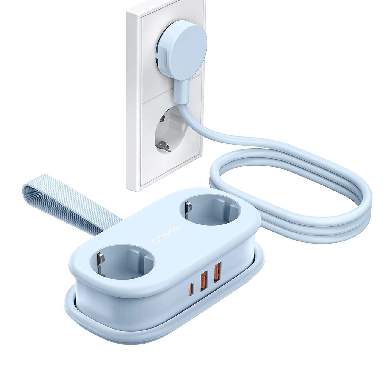 Orico AP3 20W GaN 5in1 jatkojohto 2x AC + 2x USB-A + 1x USB-C - sininen