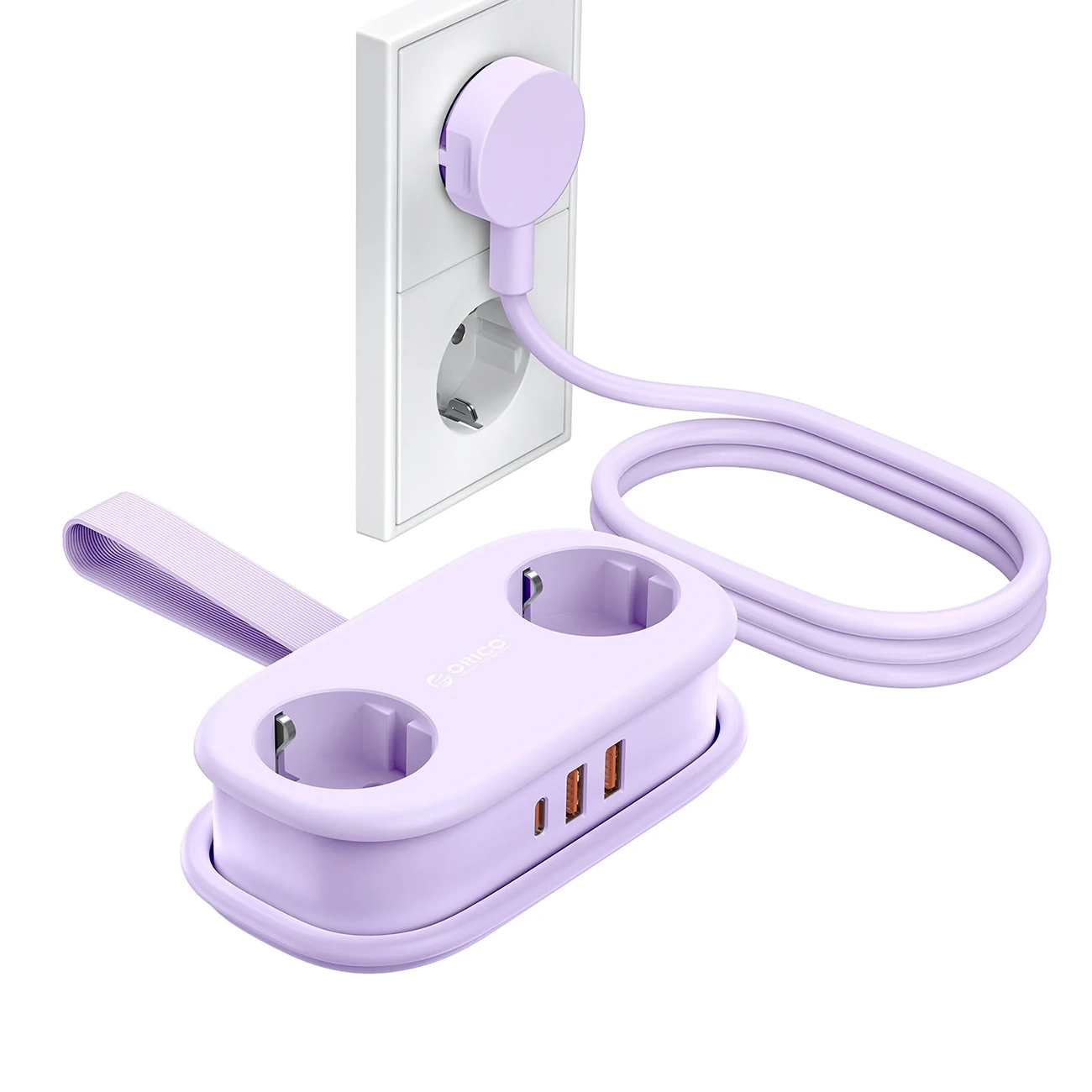 Orico AP3 20W GaN 5in1 jatkojohto 2x AC + 2x USB-A + 1x USB-C - violetti