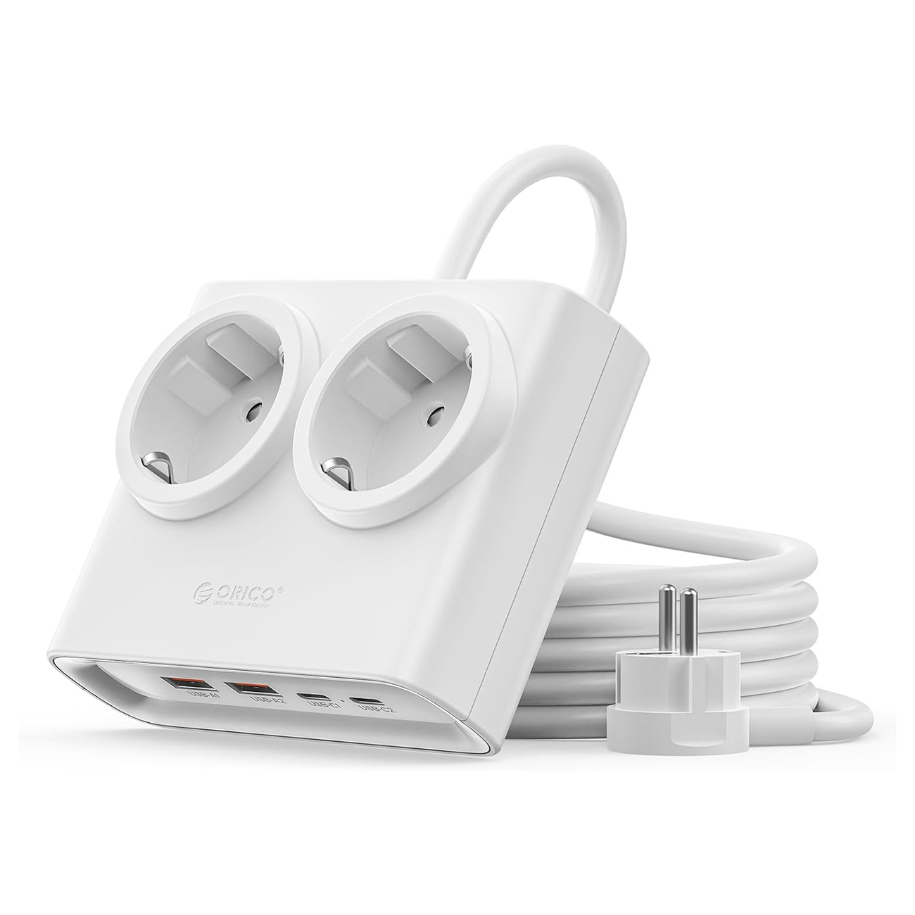 Orico PDC25 25W 6in1 jatkojohto 2x AC + 2x USB-A + 2x USB-C - valkoinen
