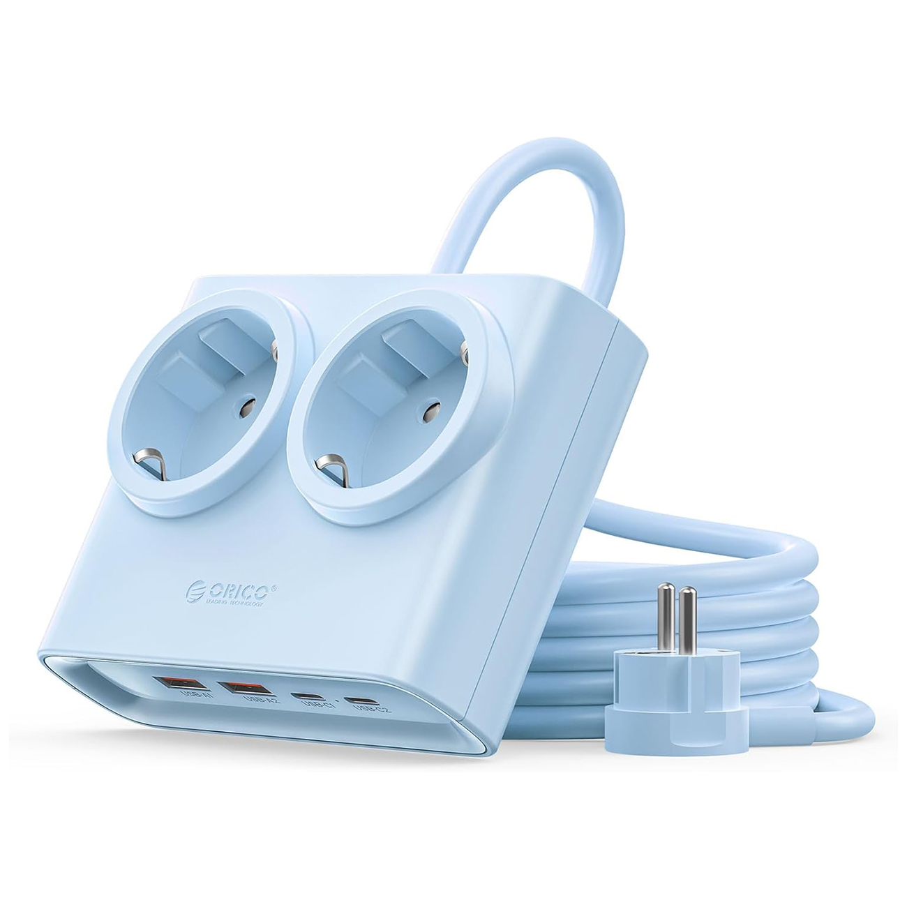 Orico PDC25 25W 6in1 jatkojohto 2x AC + 2x USB-A + 2x USB-C - sininen