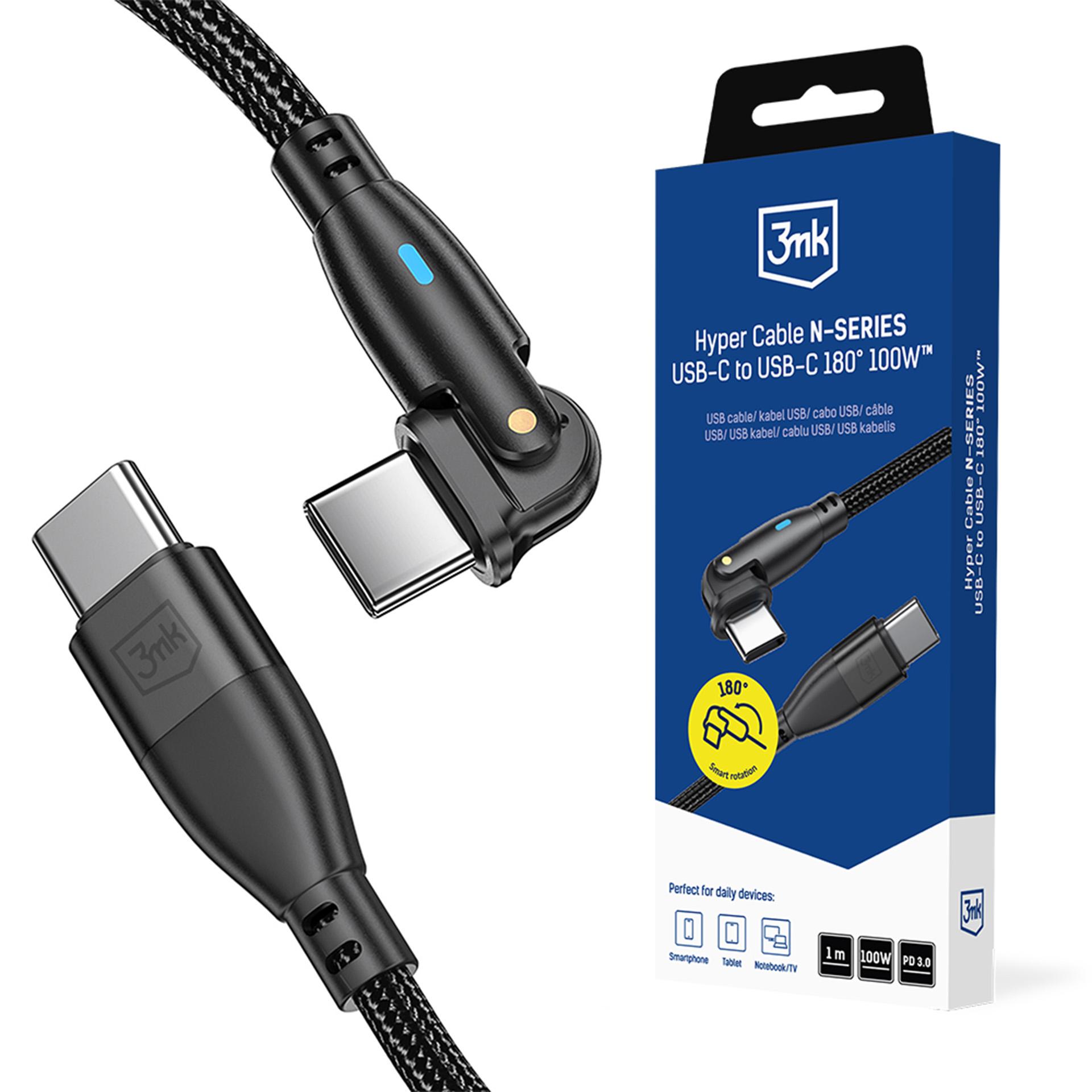 3mk Hyper Cable N-SERIES USB-C / USB-C 1m PD 3.0 QC 3.0 20V / 5A 100W - musta