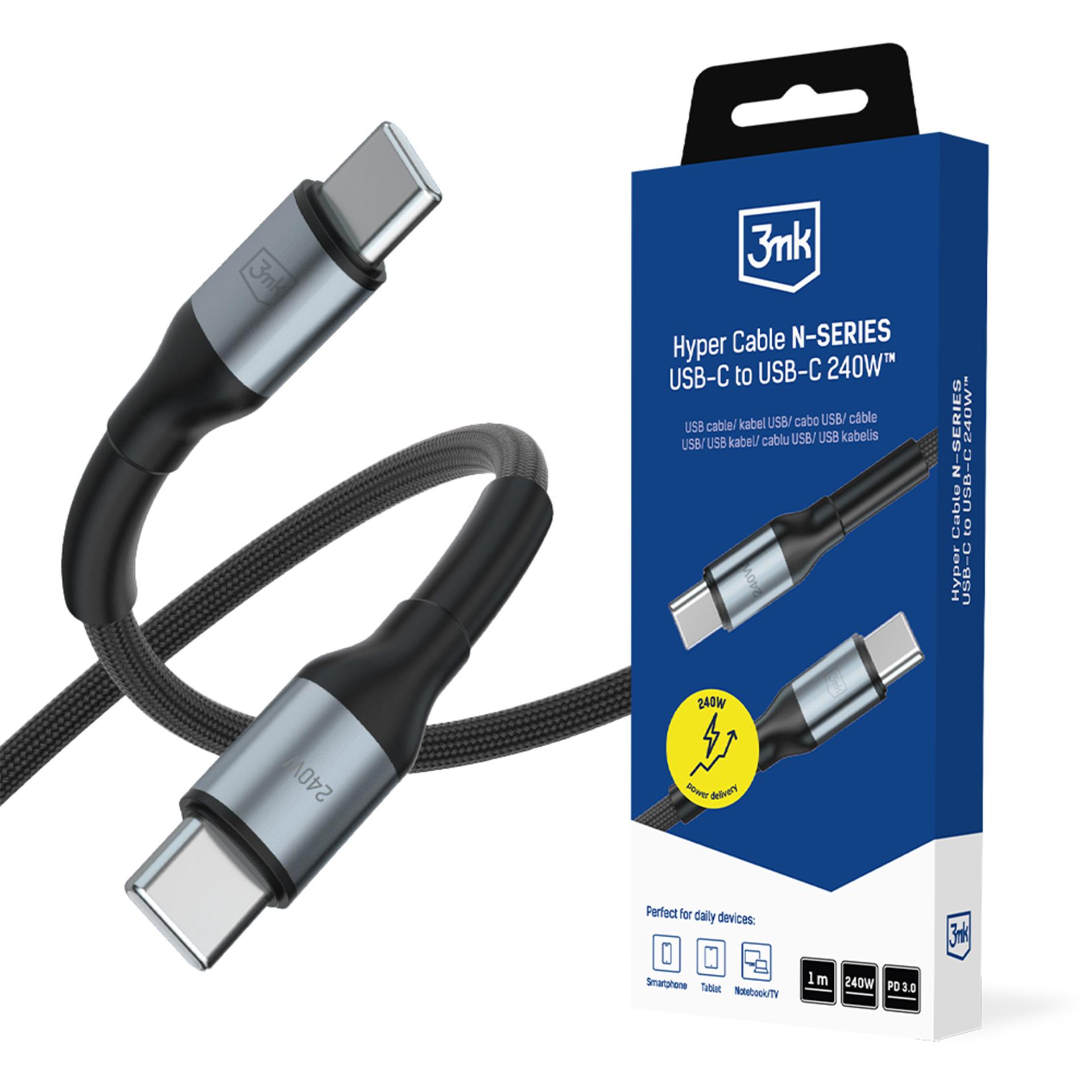 3mk Hyper Cable N-SERIES USB-C / USB-C 1m PD 3.0 QC 3.0 48V / 5A 240W - musta
