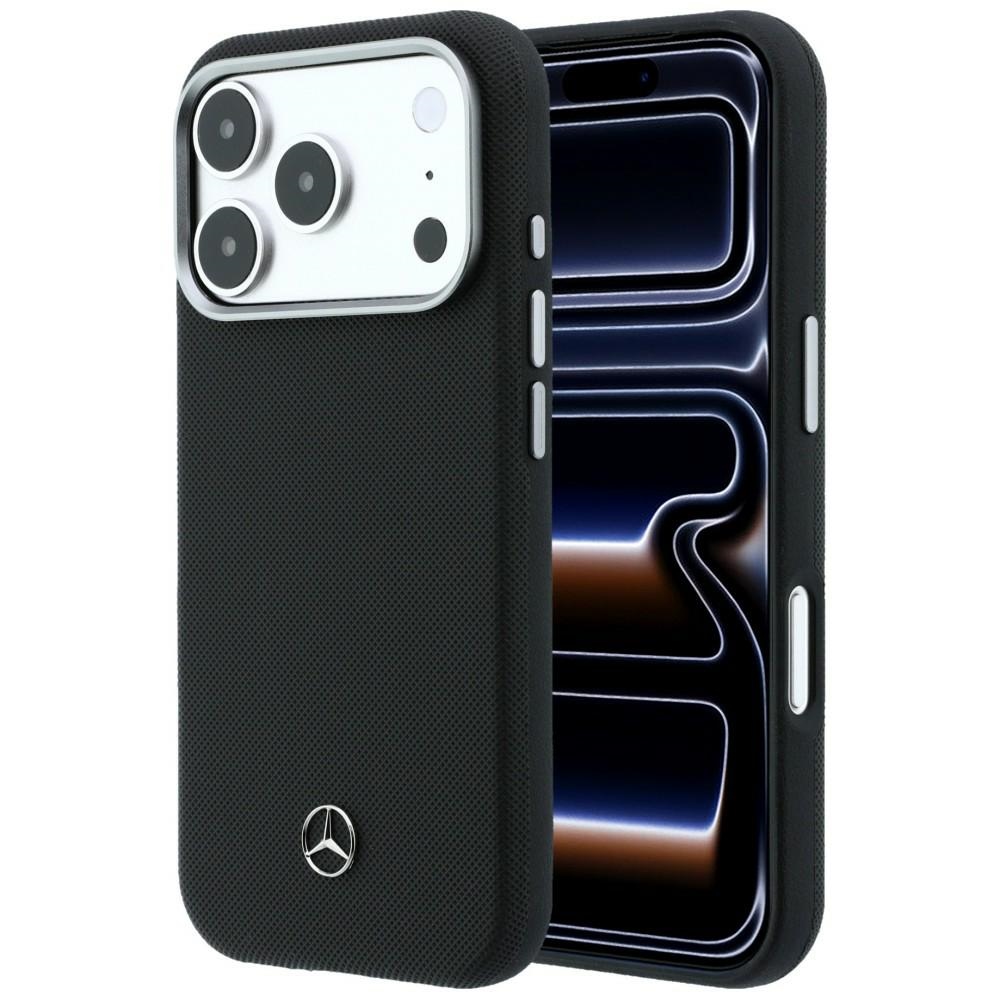Mercedes nahka MagSafe suojakuori iPhone 17 Pro Max puuefekti - musta