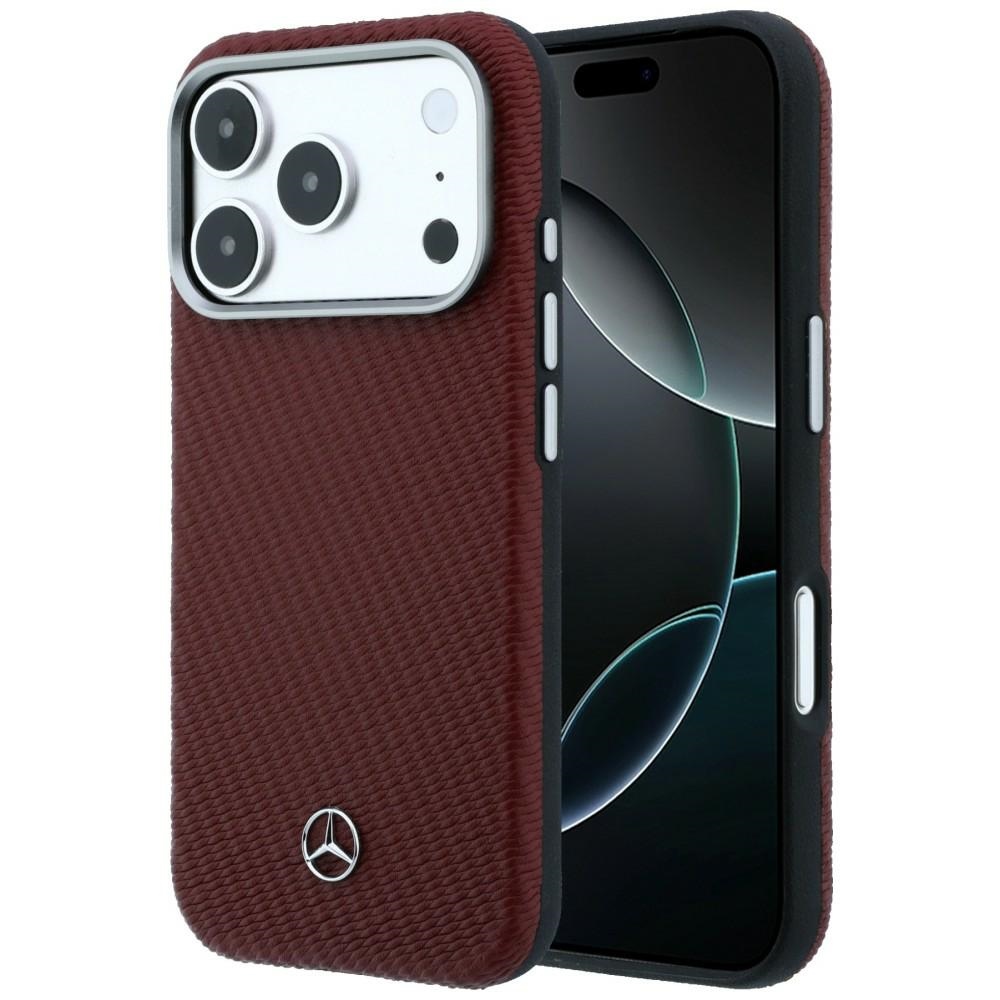 Mercedes nahka MagSafe suojakuori iPhone 17 Pro Max puuefekti - punainen