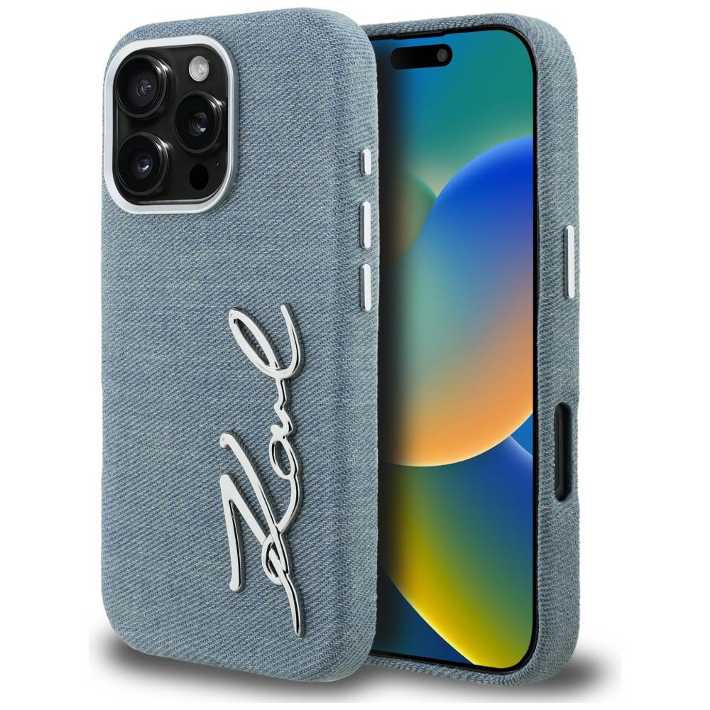 Karl Lagerfeld FW Jeans Signature Logo Suojakuori iPhone 16 Pro Max - sininen