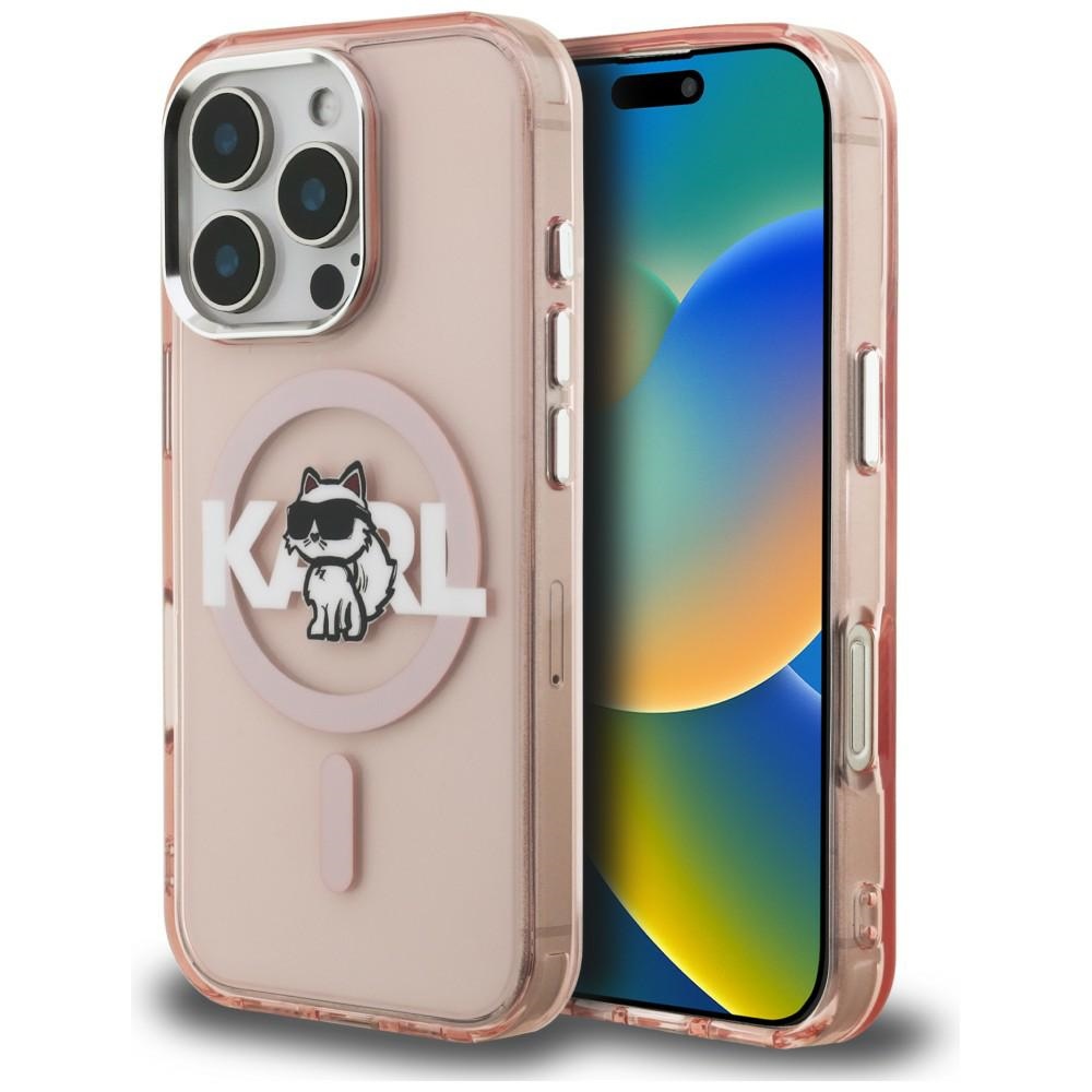 Karl Lagerfeld IML Choupette Sketch Logo MagSafe Suojakuori iPhone 16 Pro - vaaleanpunainen
