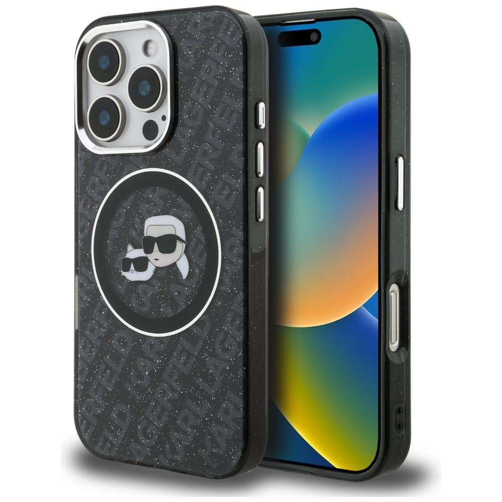 Karl Lagerfeld IML Glitter Karl & Choupette Heads Logo MagSafe Suojakuori iPhone 16 Pro Max - musta