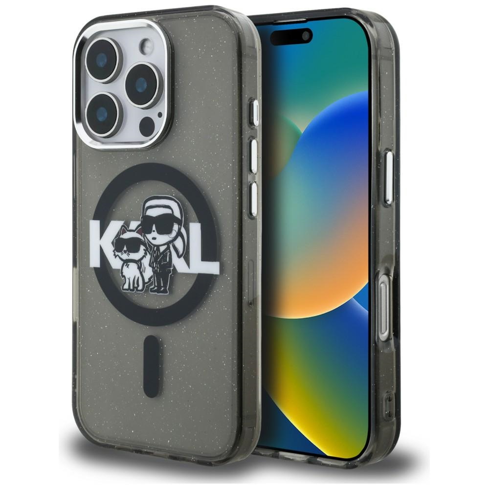 Karl Lagerfeld IML Glitter Karl & Choupette Sketch Logo MagSafe suojakuori iPhone 16 Pro - musta