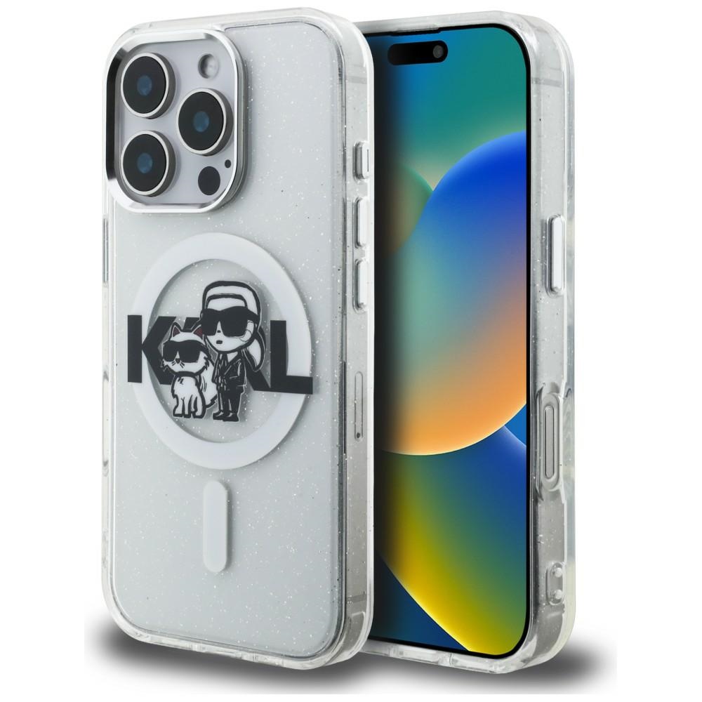 Karl Lagerfeld IML Glitter Karl & Choupette Sketch Logo MagSafe suojakuori iPhone 16 Pro - läpinäkyvä