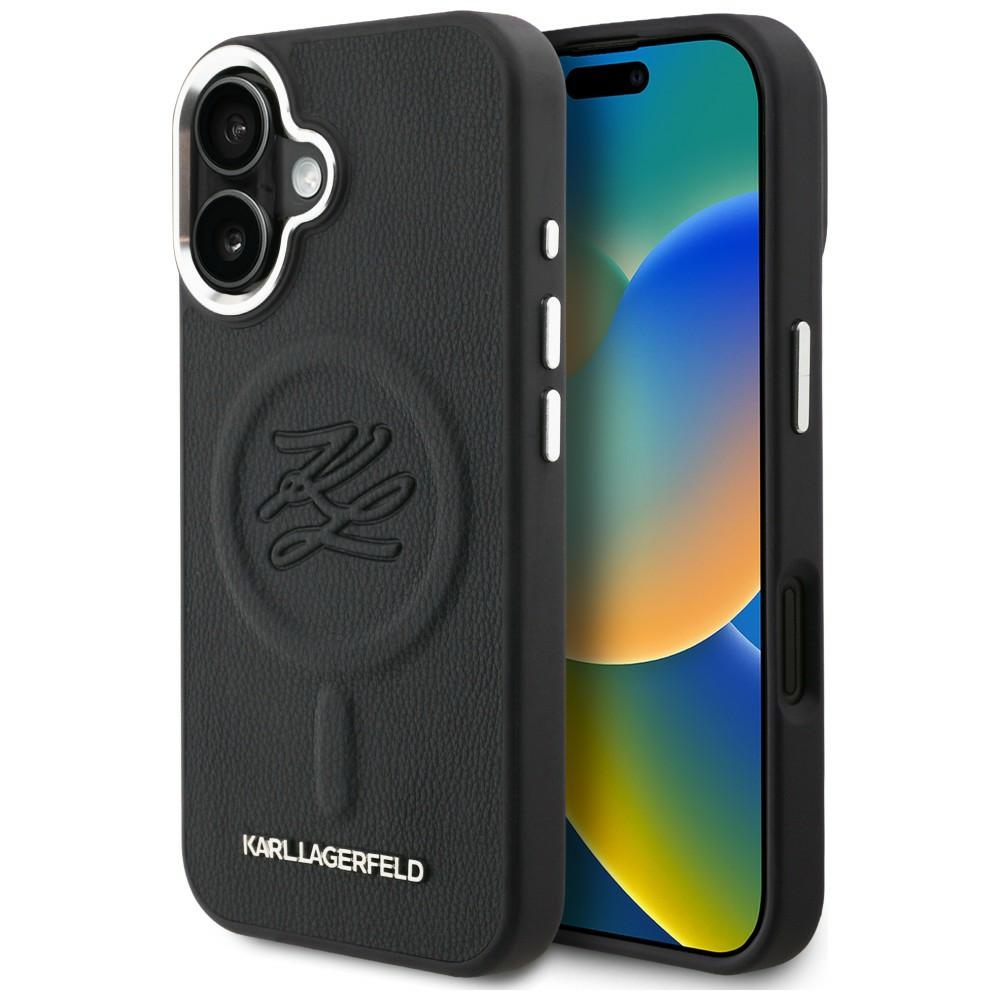 Karl Lagerfeld nimikirjain ja metallilogo MagSafe suojakuori iPhone 16 - musta