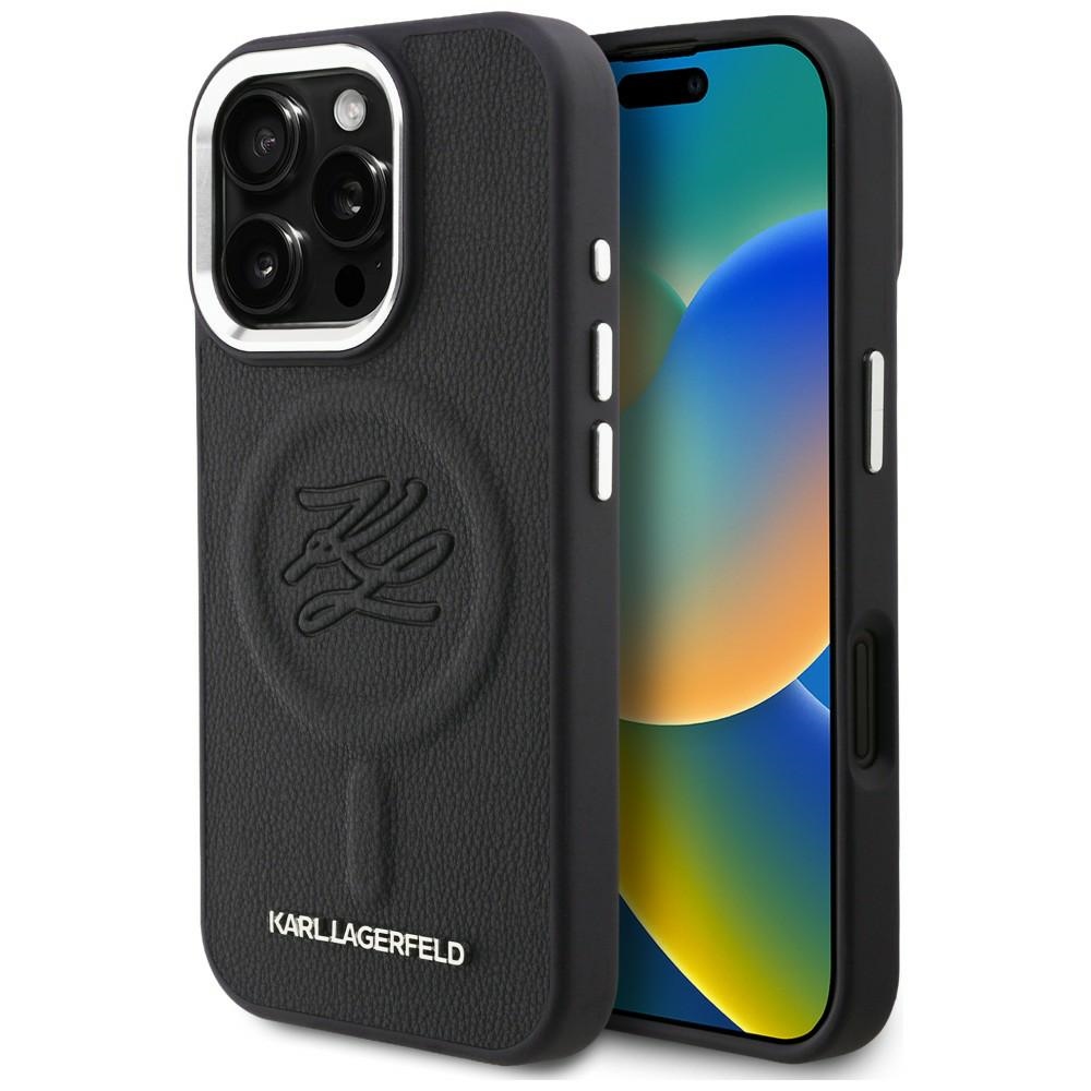 Karl Lagerfeld nimikirjain ja metallilogo MagSafe suojakuori iPhone 16 Pro - musta