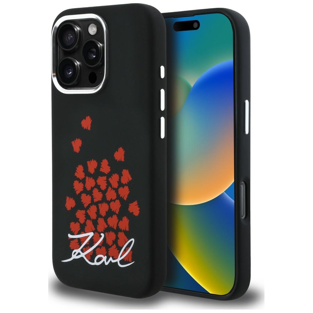 Karl Lagerfeld silikoninen sydänlogo MagSafe suojakuori iPhone 16 Pro - musta