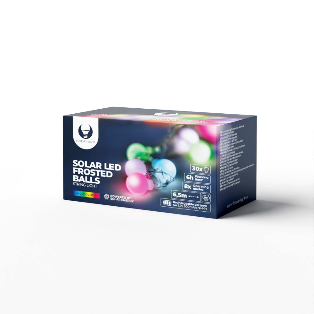 Valoketju aurinko LED FROSTED BALLS SFB62 6,5m 30 palloa monivärinen Forever Light
