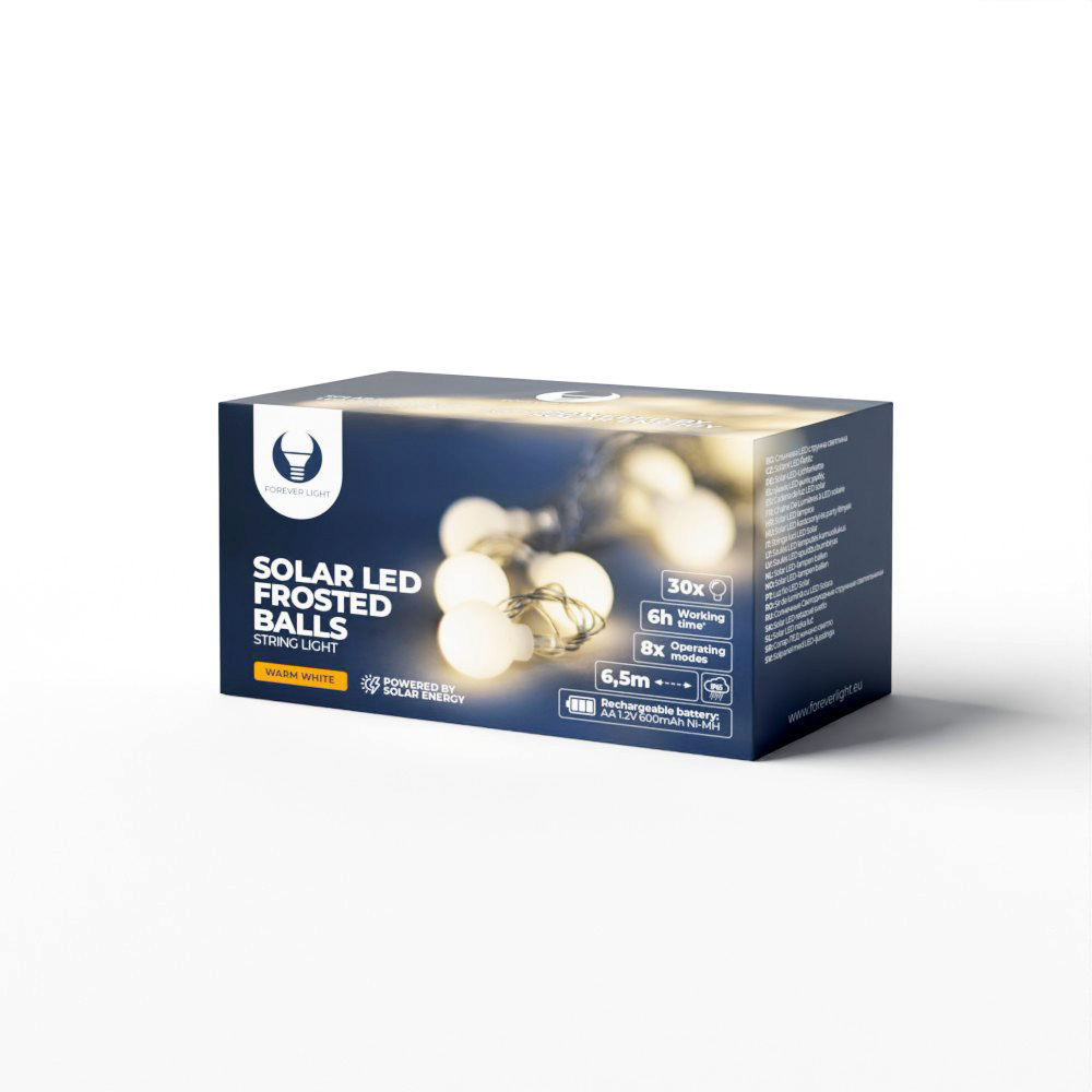 Valoketju aurinko LED FROSTED BALLS SFB61 6,5m 30 palloa lämmin valkoinen Forever Light