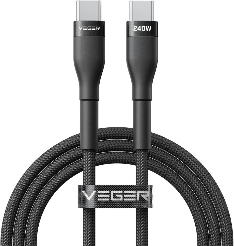 Kaapeli Type C Type C VEGER PD 5A 240W CC03 1,5 m musta