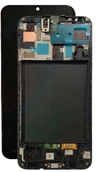 Samsung A505 A50 2019 -mallin LCD-näyttö kosketusnäytöllä ja kehyksellä, musta, alkuperäinen (käytetty, luokka B)