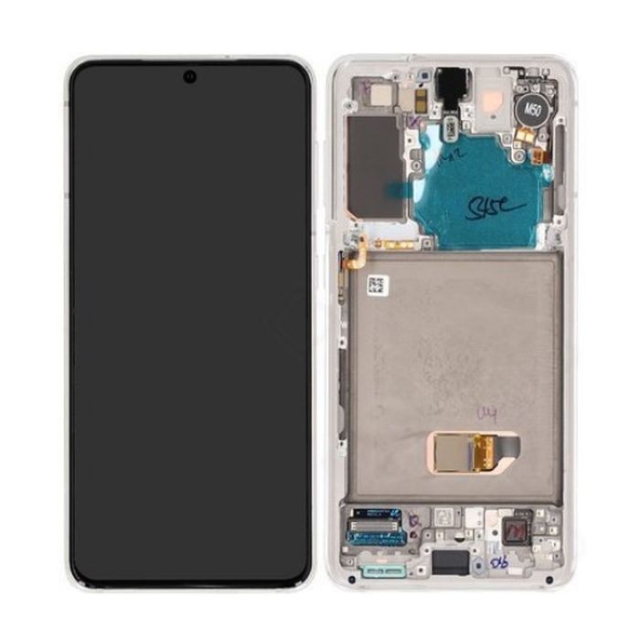 LCD-näyttö Samsung G991 S21 5G kosketusnäytöllä ja kehyksellä Phantom White alkuperäinen (käytetty Grade B)